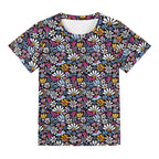 Graphic Flowers On Black Kids Loose Fit Short Sleeve T-Shirt Kid's Full Print T-shirt Plants Printed Offshore