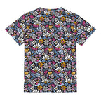 Graphic Flowers On Black Kids Loose Fit Short Sleeve T-Shirt Kid's Full Print T-shirt Plants Printed Offshore