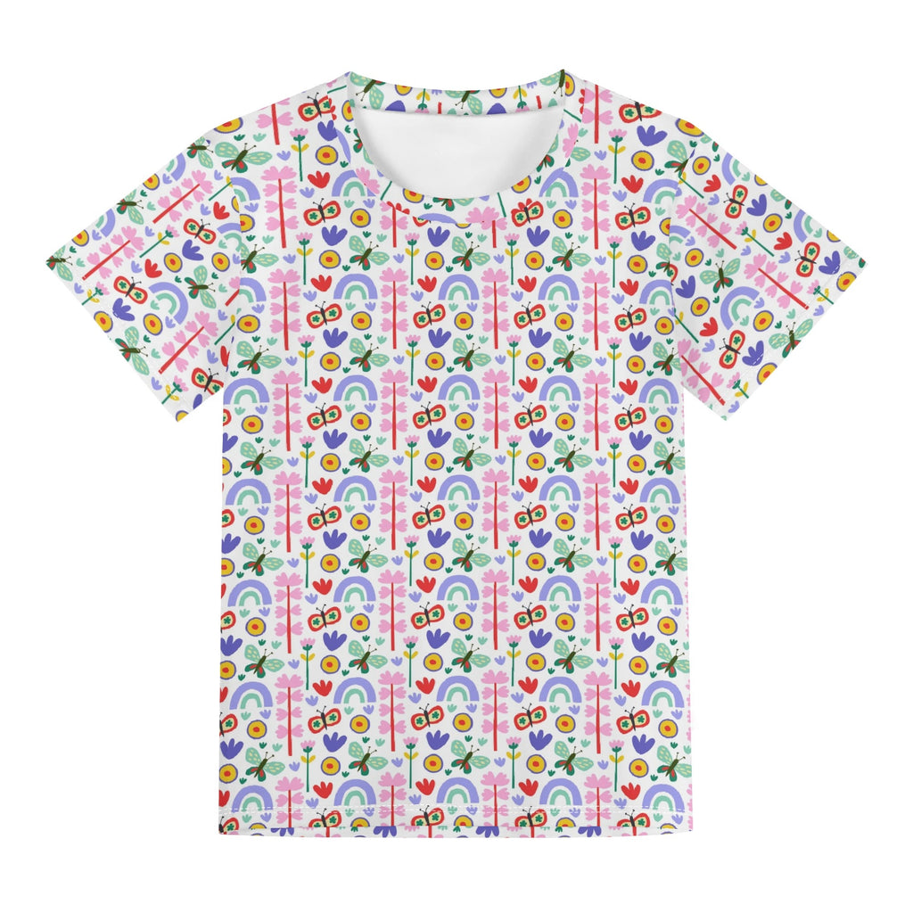 Rainbows And Butterflies Kids Loose Fit Short Sleeve T-Shirt Kid's Full Print T-shirt animal Printed Offshore