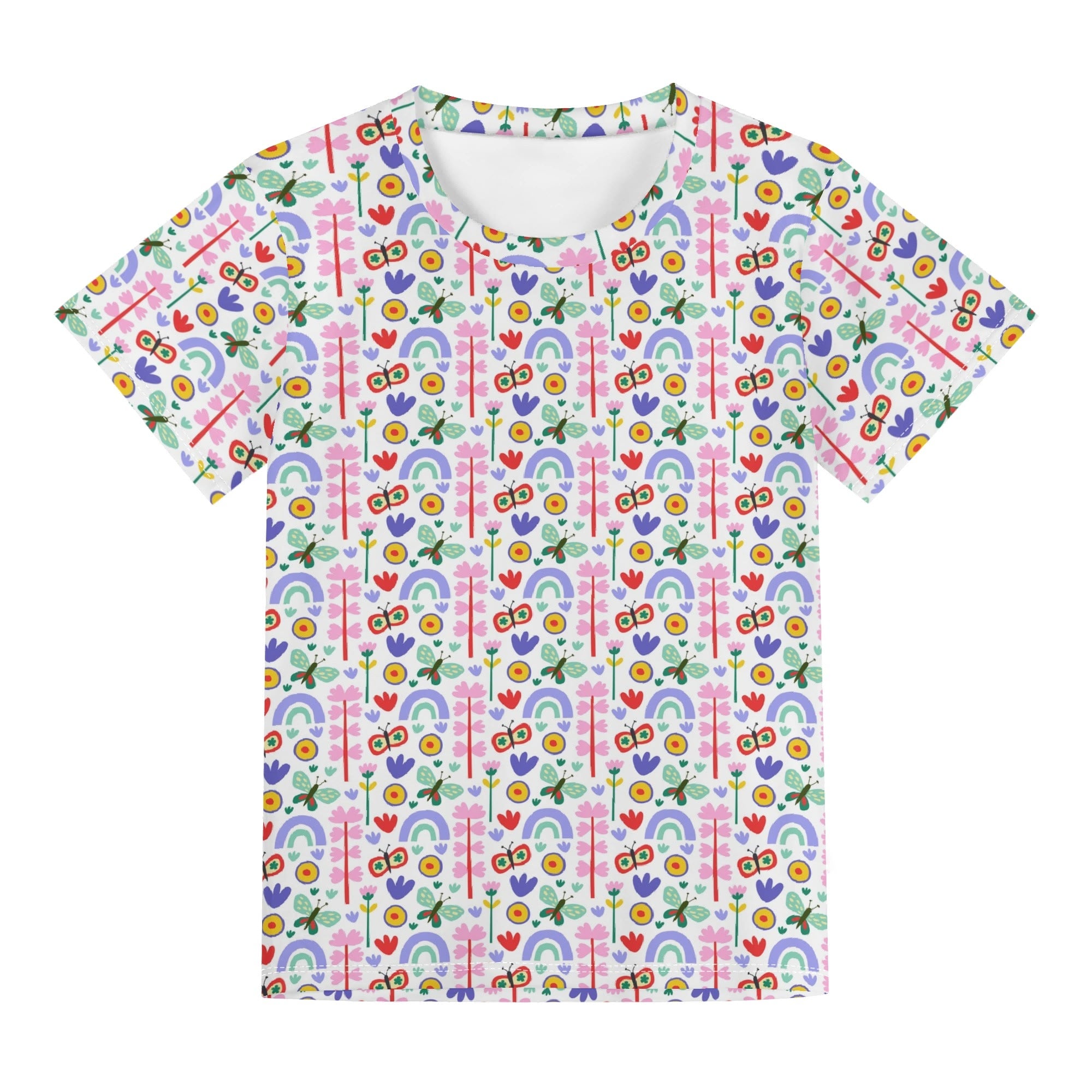 Rainbows And Butterflies Kids Loose Fit Short Sleeve T-Shirt Kid's Full Print T-shirt animal Printed Offshore