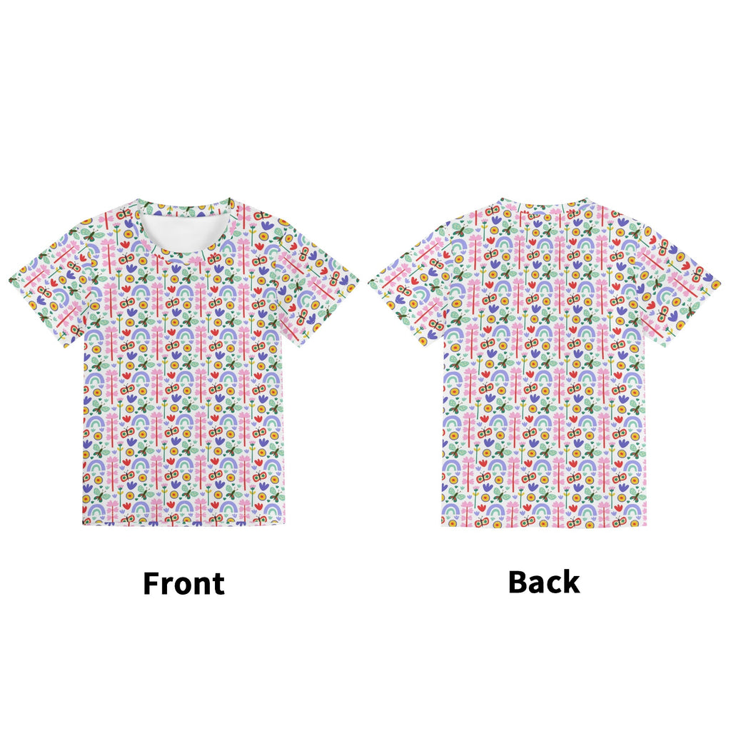 Rainbows And Butterflies Kids Loose Fit Short Sleeve T-Shirt Kid's Full Print T-shirt animal Printed Offshore