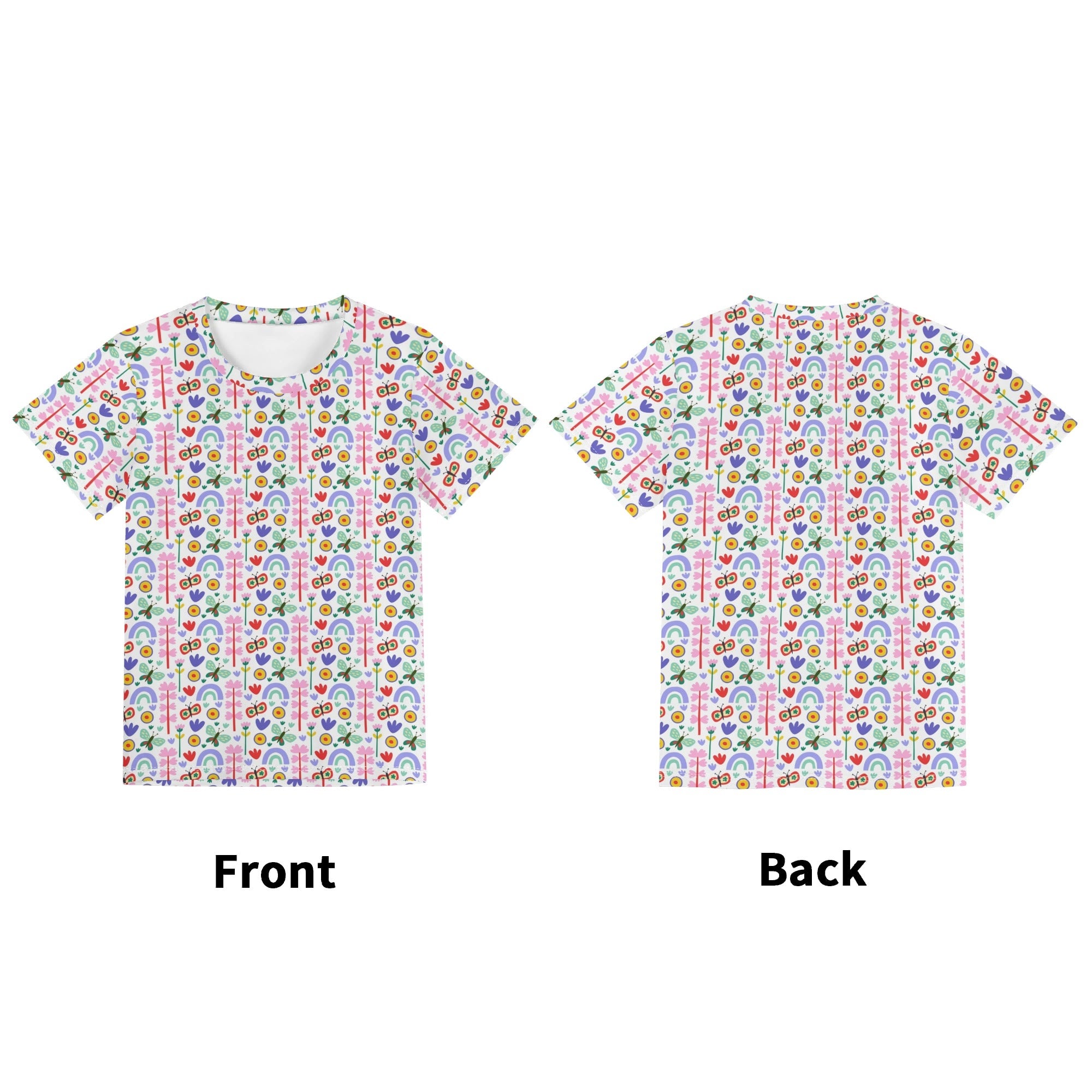 Rainbows And Butterflies Kids Loose Fit Short Sleeve T-Shirt Kid's Full Print T-shirt animal Printed Offshore
