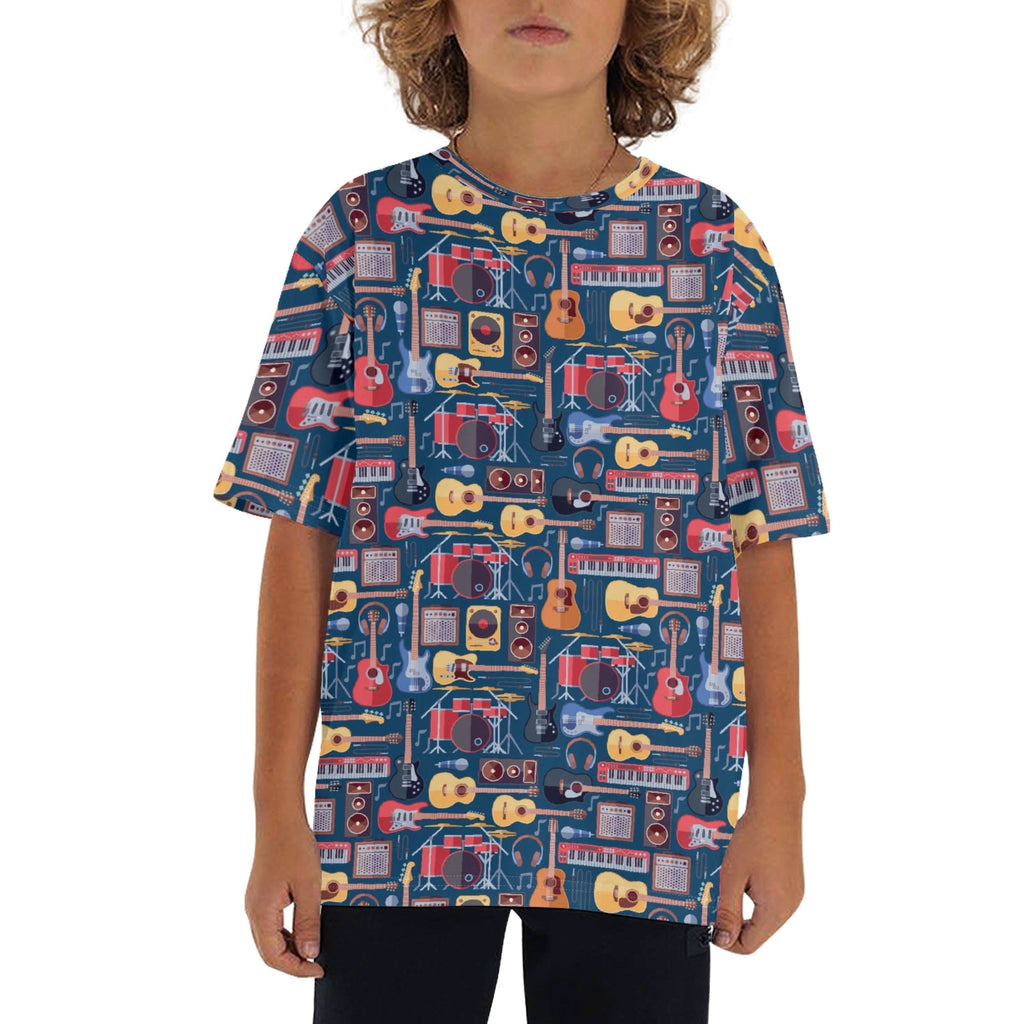 Music Instruments Kids Loose Fit Short Sleeve T-Shirt XL Kid's Full Print T-shirt Music Printed Offshore