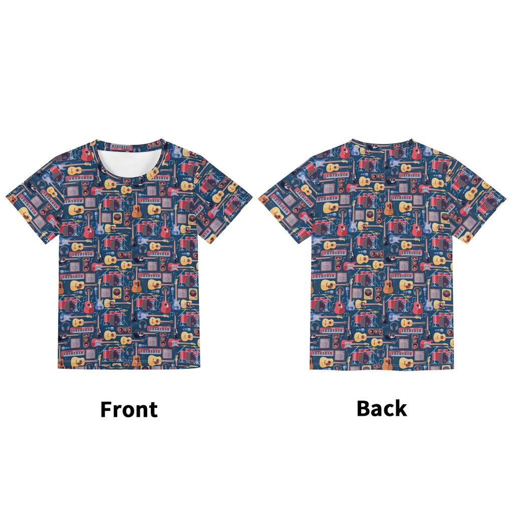 Music Instruments Kids Loose Fit Short Sleeve T-Shirt Kid's Full Print T-shirt Music Printed Offshore