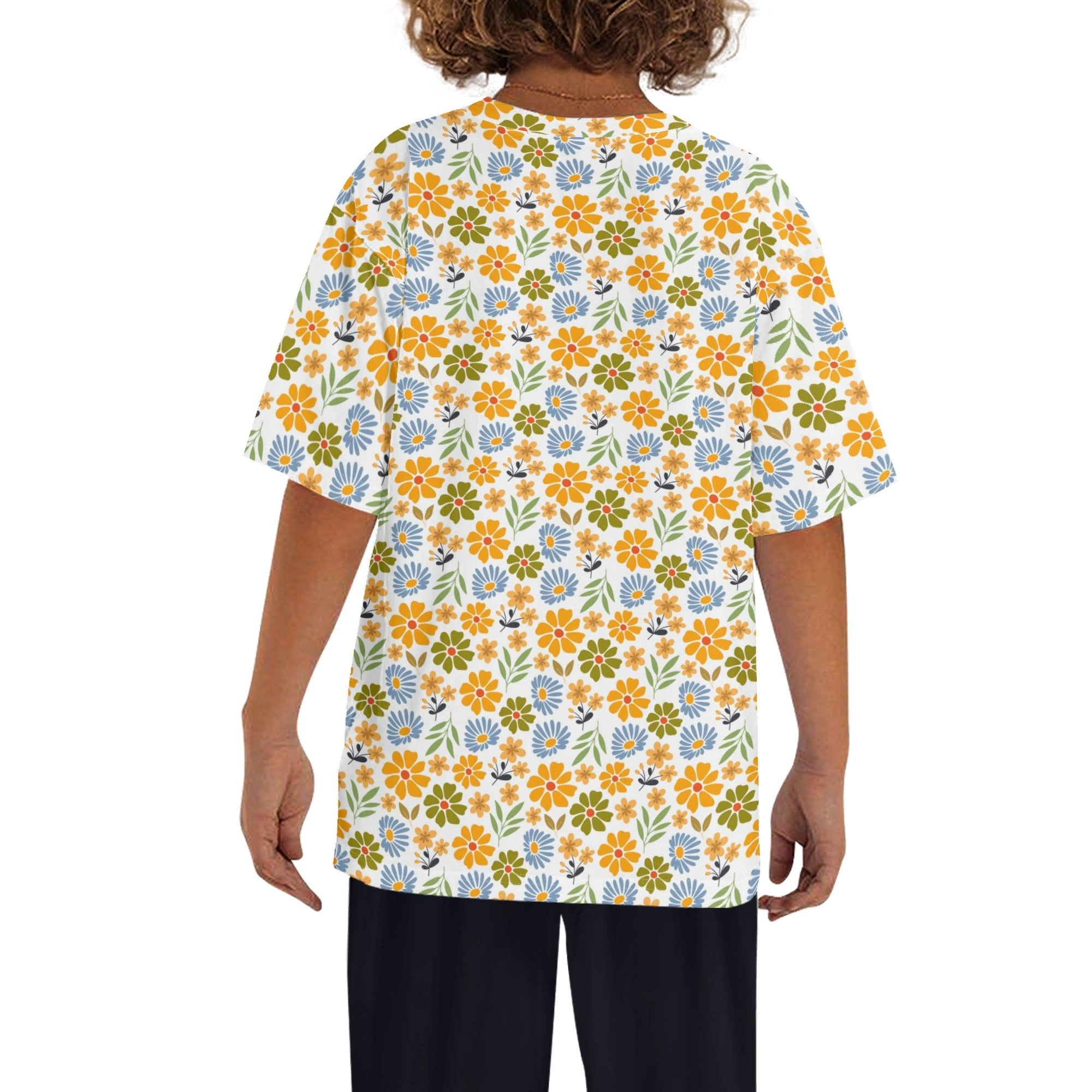 Retro Boho Flower Kids Loose Fit Short Sleeve T-Shirt Kid's Full Print T-shirt Plants Printed Offshore