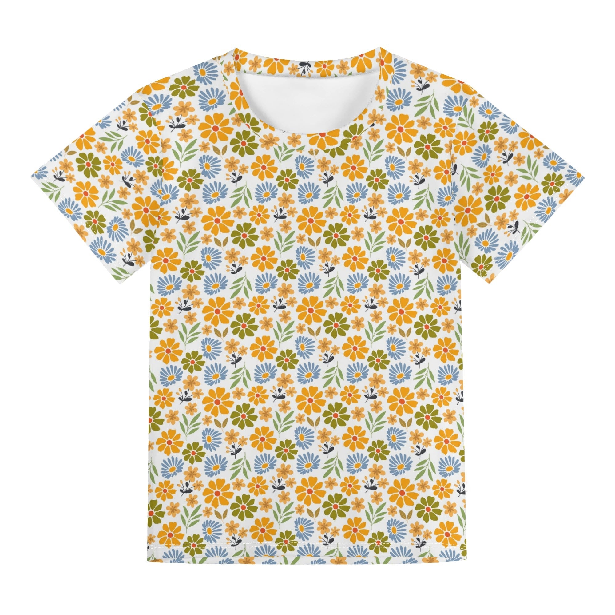 Retro Boho Flower Kids Loose Fit Short Sleeve T-Shirt Kid's Full Print T-shirt Plants Printed Offshore