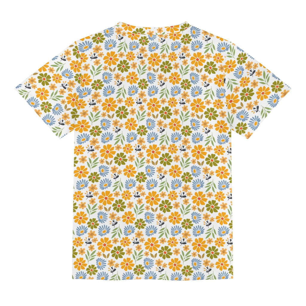 Retro Boho Flower Kids Loose Fit Short Sleeve T-Shirt Kid's Full Print T-shirt Plants Printed Offshore
