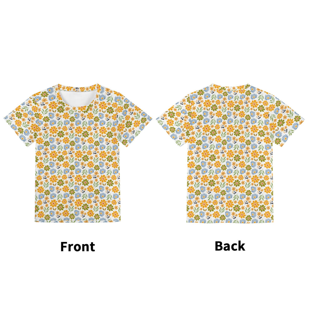 Retro Boho Flower Kids Loose Fit Short Sleeve T-Shirt Kid's Full Print T-shirt Plants Printed Offshore