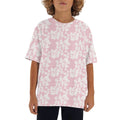 Pink Hawaiian Floral Kids Loose Fit Short Sleeve T-Shirt XL Kid's Full Print T-shirt Plants Printed Offshore