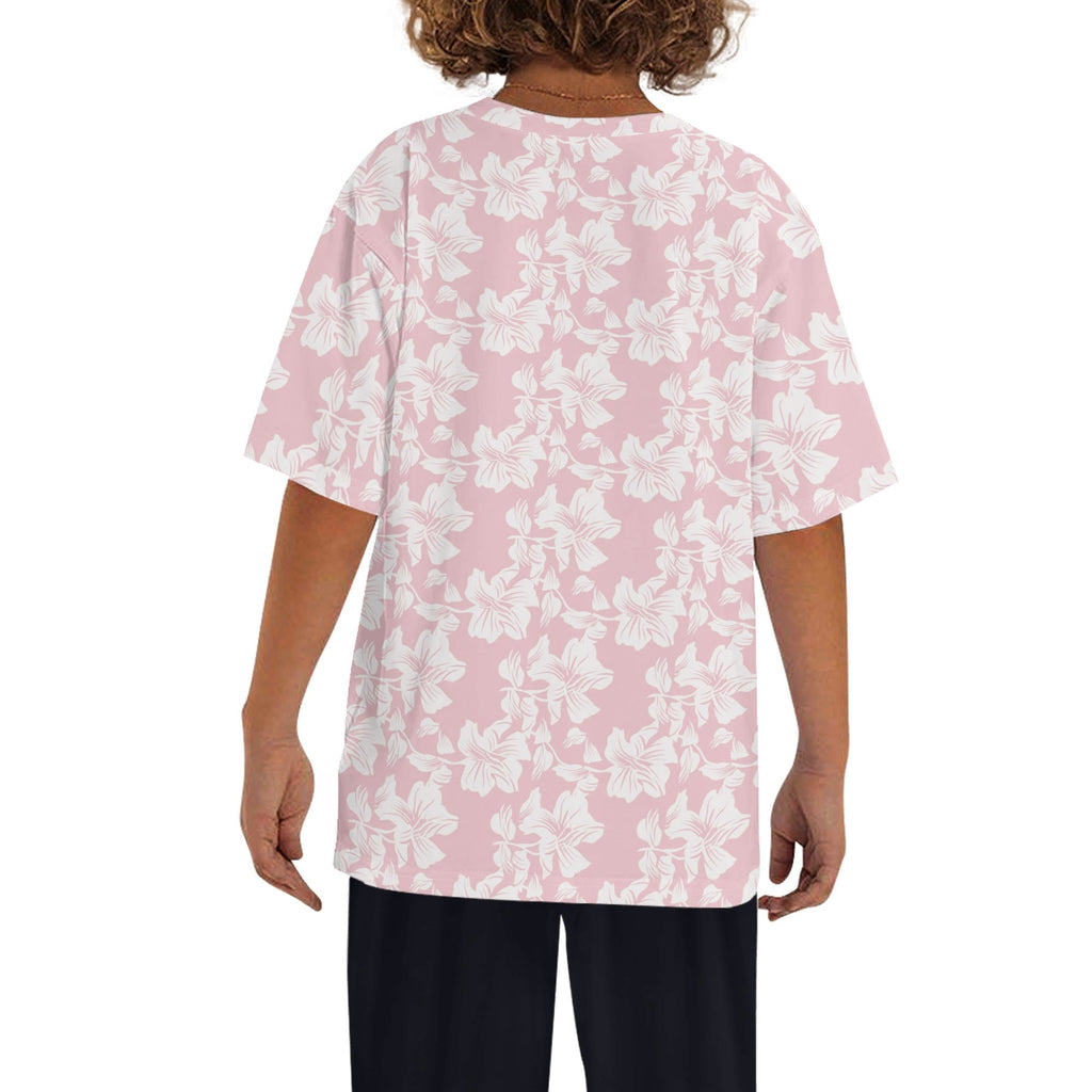 Pink Hawaiian Floral Kids Loose Fit Short Sleeve T-Shirt Kid's Full Print T-shirt Plants Printed Offshore