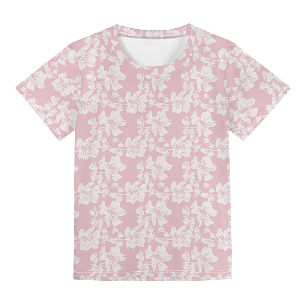 Pink Hawaiian Floral Kids Loose Fit Short Sleeve T-Shirt Kid's Full Print T-shirt Plants Printed Offshore