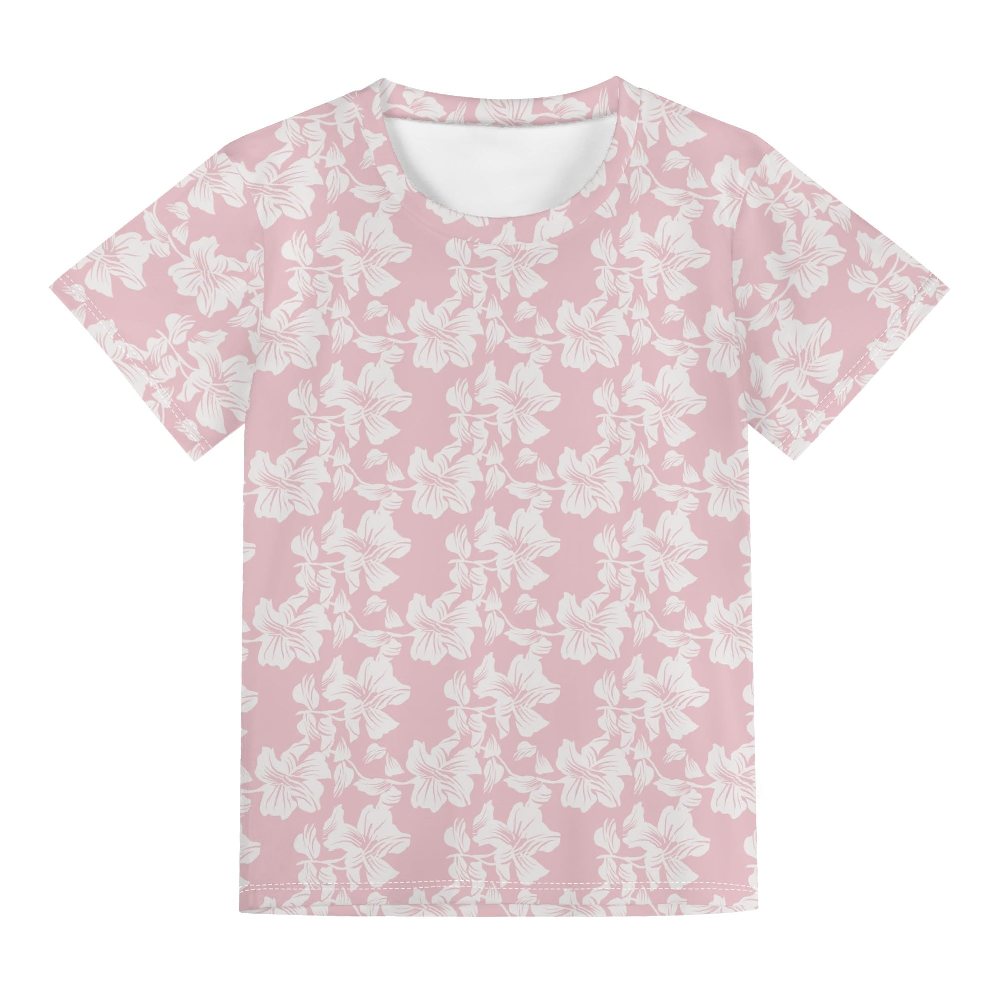 Pink Hawaiian Floral Kids Loose Fit Short Sleeve T-Shirt Kid's Full Print T-shirt Plants Printed Offshore