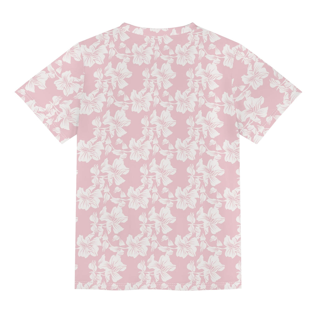Pink Hawaiian Floral Kids Loose Fit Short Sleeve T-Shirt Kid's Full Print T-shirt Plants Printed Offshore