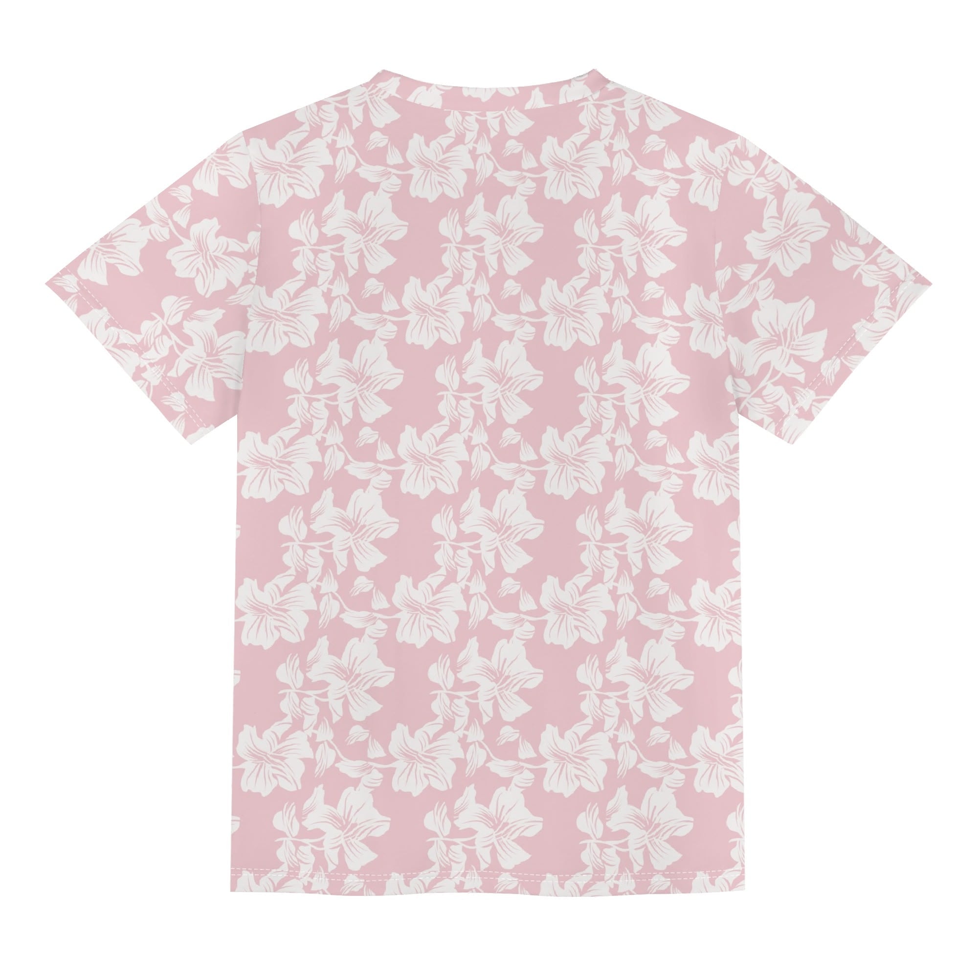 Pink Hawaiian Floral Kids Loose Fit Short Sleeve T-Shirt Kid's Full Print T-shirt Plants Printed Offshore