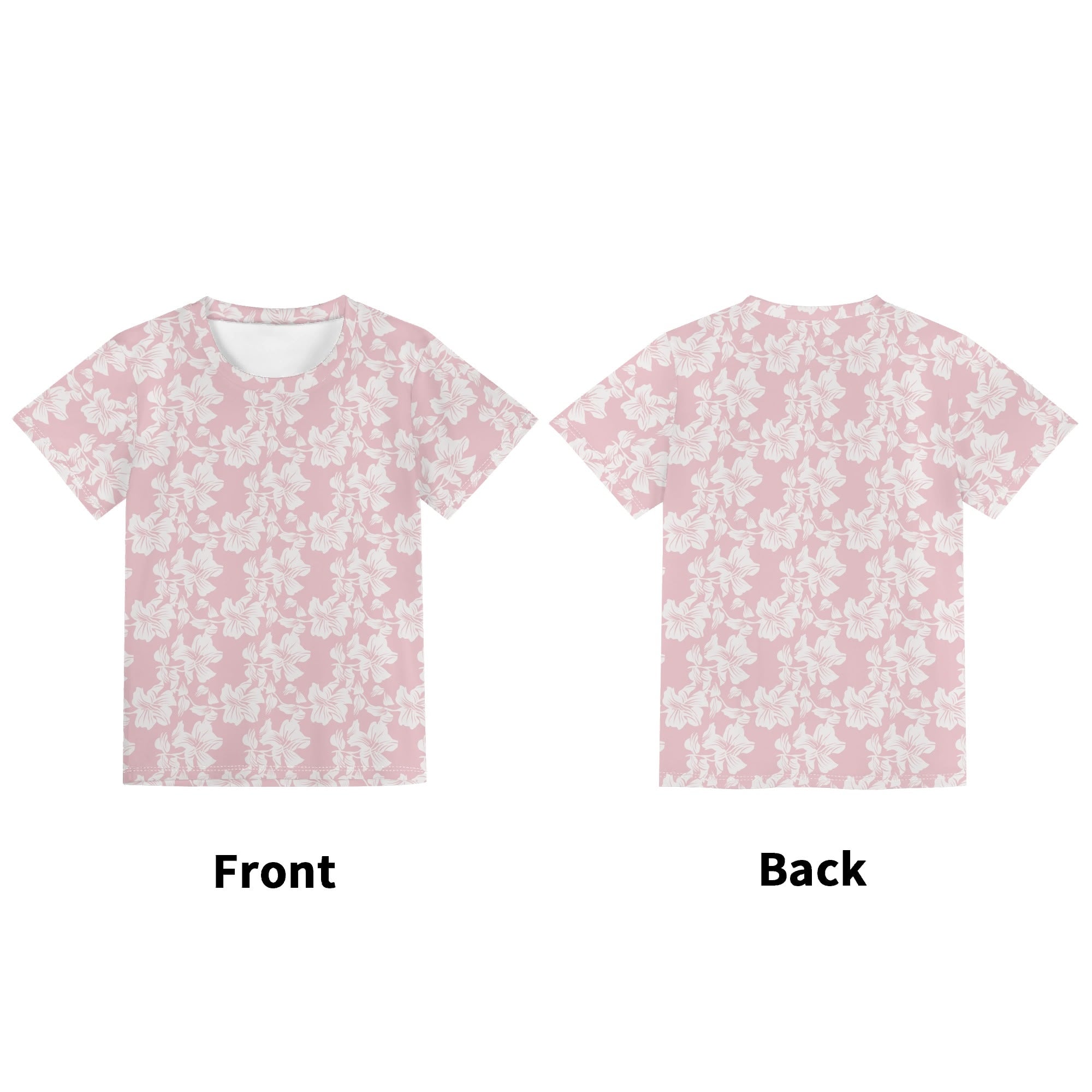 Pink Hawaiian Floral Kids Loose Fit Short Sleeve T-Shirt Kid's Full Print T-shirt Plants Printed Offshore