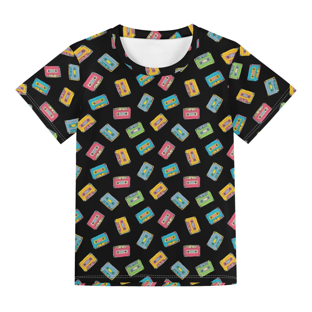 Colourful Cassette Tapes Kids Loose Fit Short Sleeve T-Shirt Kid's Full Print T-shirt Music Printed Offshore