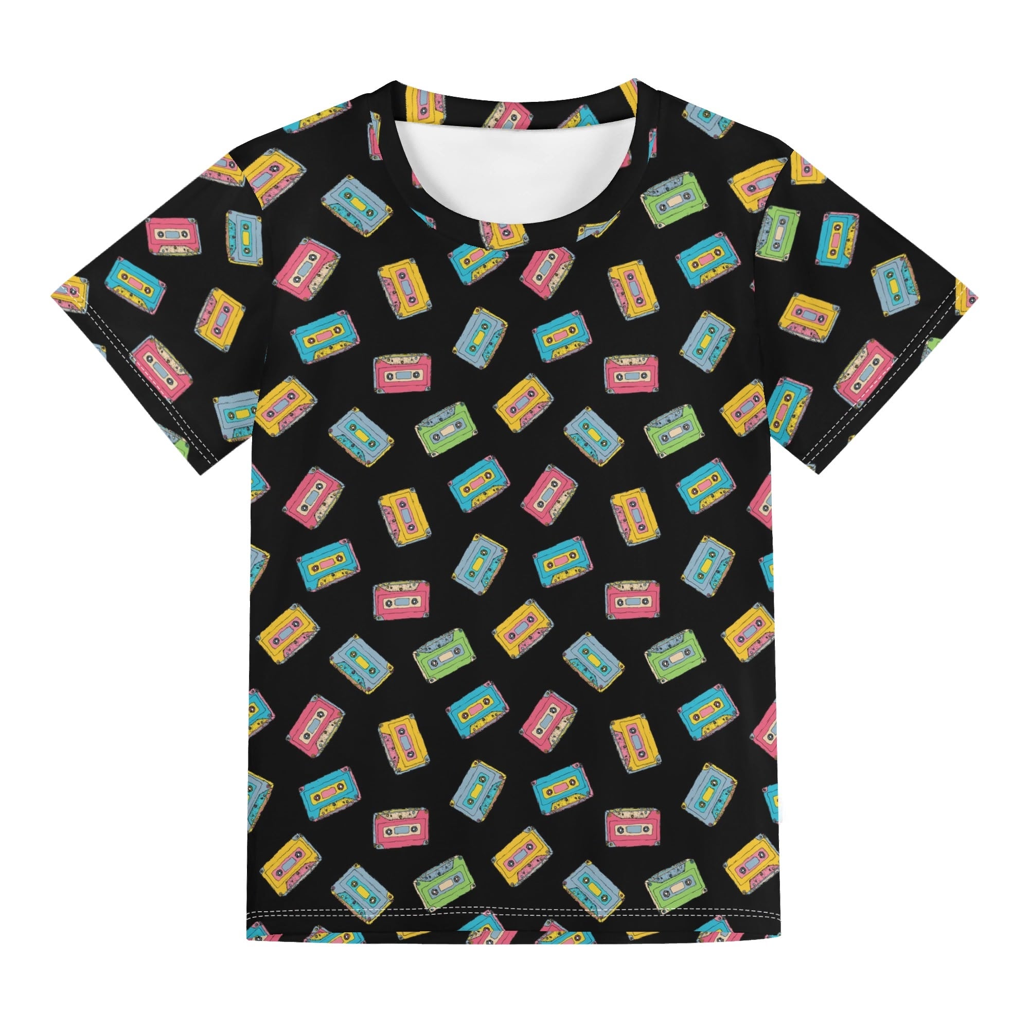 Colourful Cassette Tapes Kids Loose Fit Short Sleeve T-Shirt Kid's Full Print T-shirt Music Printed Offshore