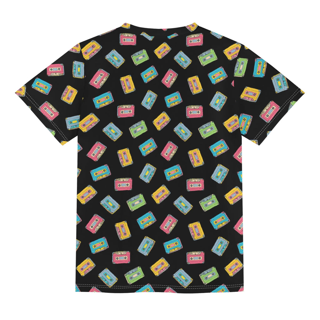 Colourful Cassette Tapes Kids Loose Fit Short Sleeve T-Shirt Kid's Full Print T-shirt Music Printed Offshore