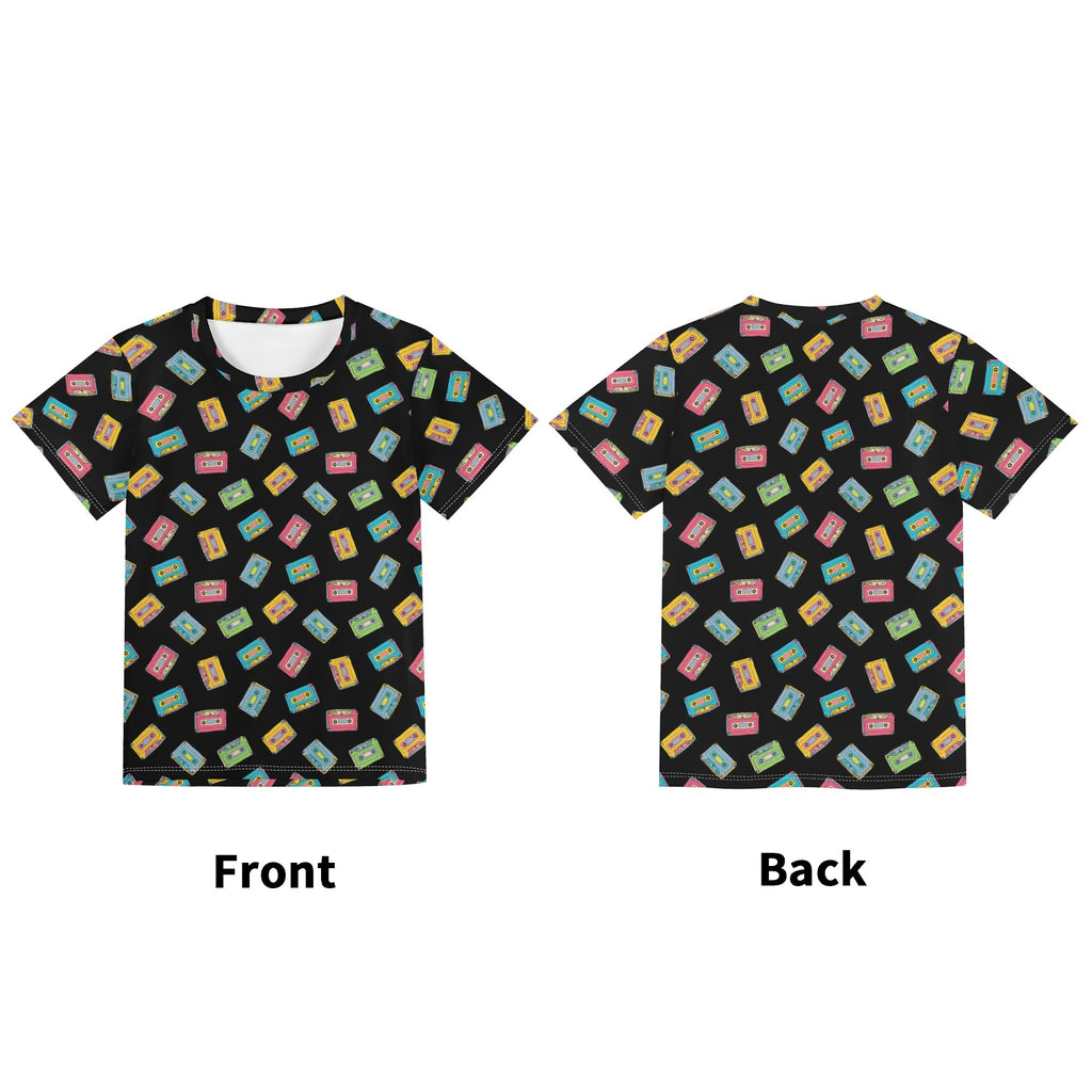 Colourful Cassette Tapes Kids Loose Fit Short Sleeve T-Shirt Kid's Full Print T-shirt Music Printed Offshore
