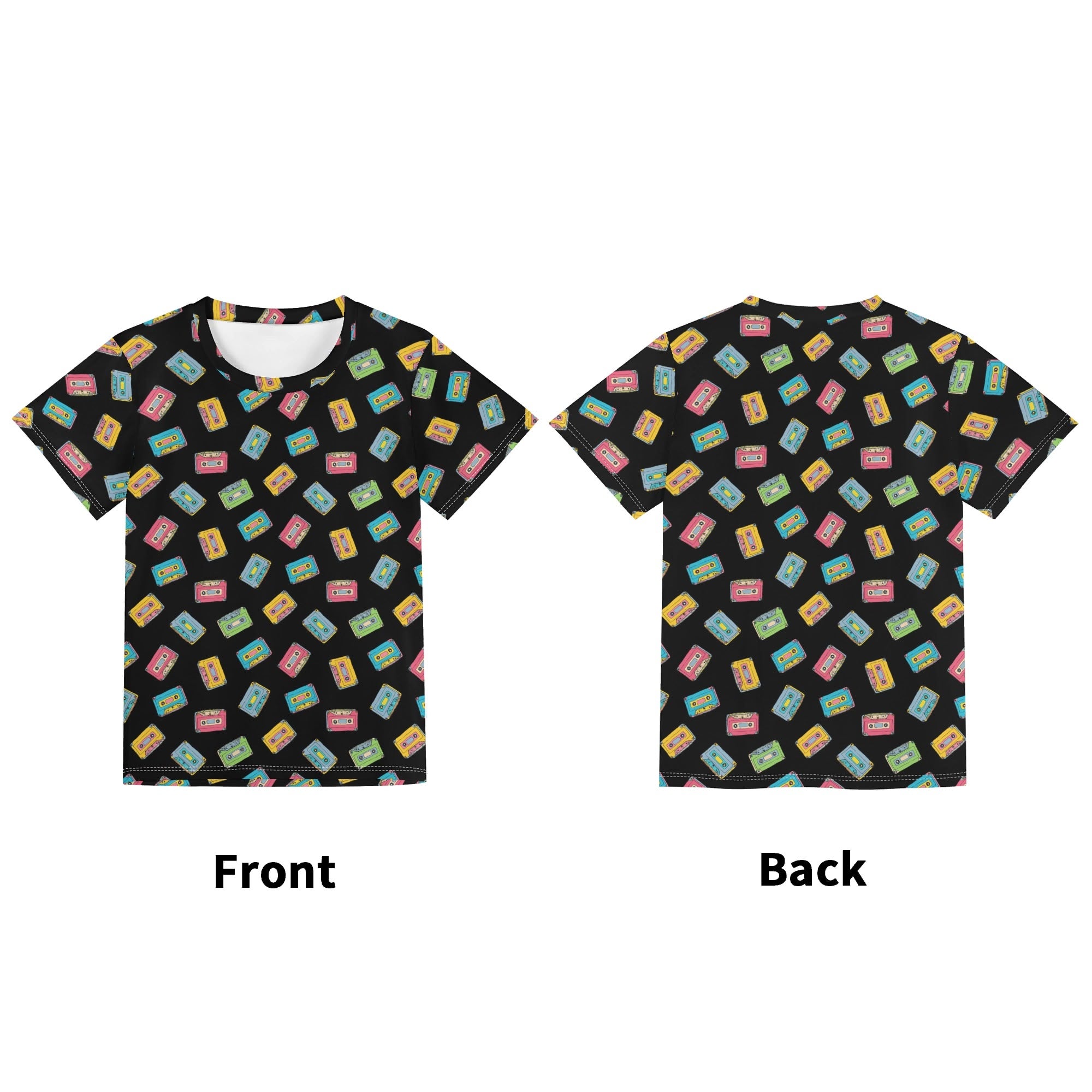 Colourful Cassette Tapes Kids Loose Fit Short Sleeve T-Shirt Kid's Full Print T-shirt Music Printed Offshore