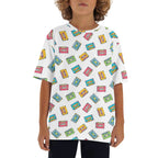 Colourful Cassette Tapes On White Kids Loose Fit Short Sleeve T-Shirt XL Kid's Full Print T-shirt Music Printed Offshore