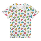 Colourful Cassette Tapes On White Kids Loose Fit Short Sleeve T-Shirt Kid's Full Print T-shirt Music Printed Offshore