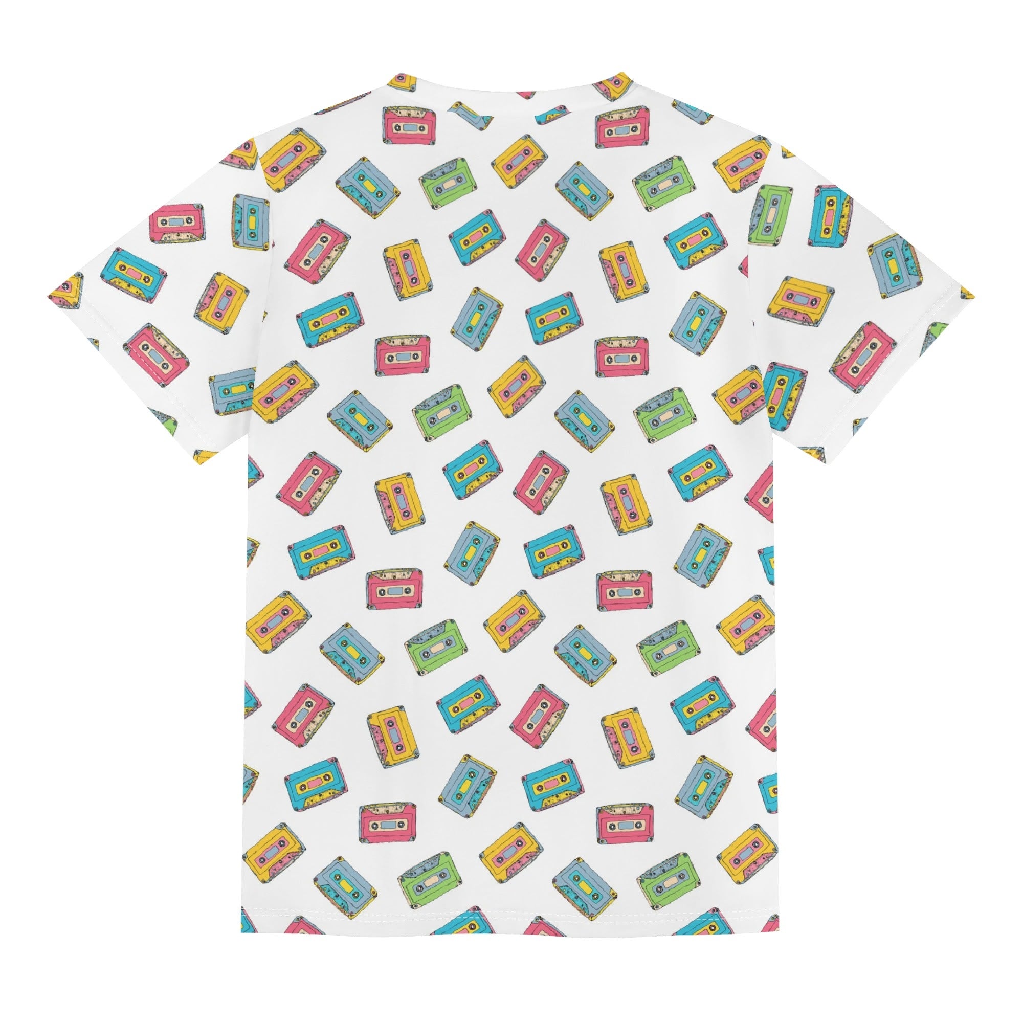 Colourful Cassette Tapes On White Kids Loose Fit Short Sleeve T-Shirt Kid's Full Print T-shirt Music Printed Offshore