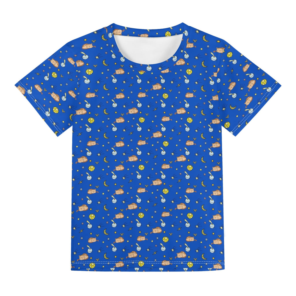 Cats In Space Kids Loose Fit Short Sleeve T-Shirt Kid's Full Print T-shirt animal Printed Offshore Space