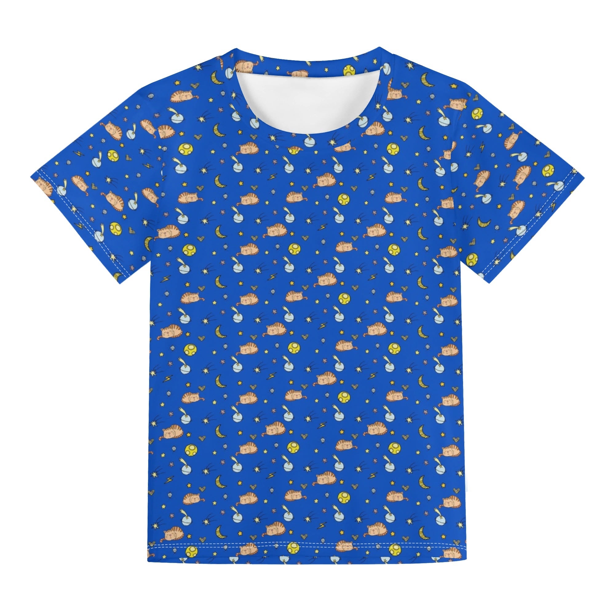 Cats In Space Kids Loose Fit Short Sleeve T-Shirt Kid's Full Print T-shirt animal Printed Offshore Space
