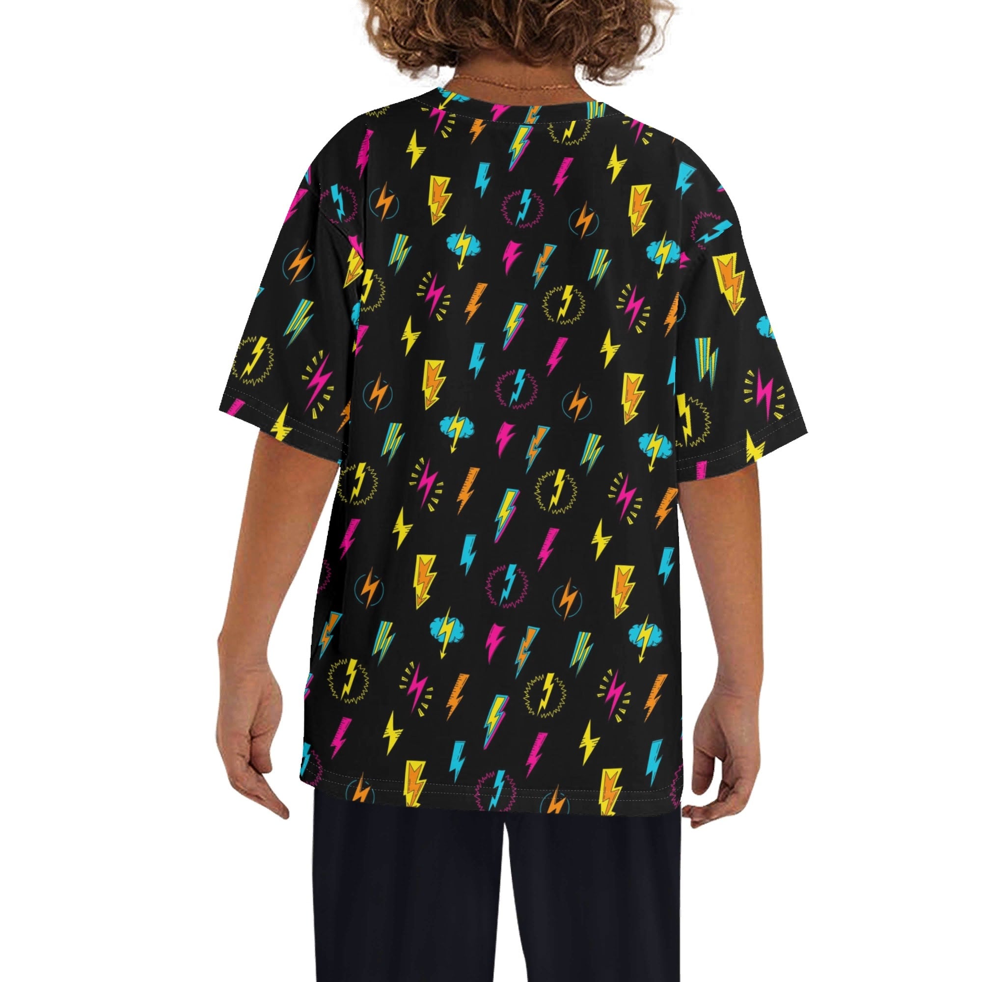 Fun Lightning Kids Loose Fit Short Sleeve T-Shirt Kid's Full Print T-shirt comic Printed Offshore