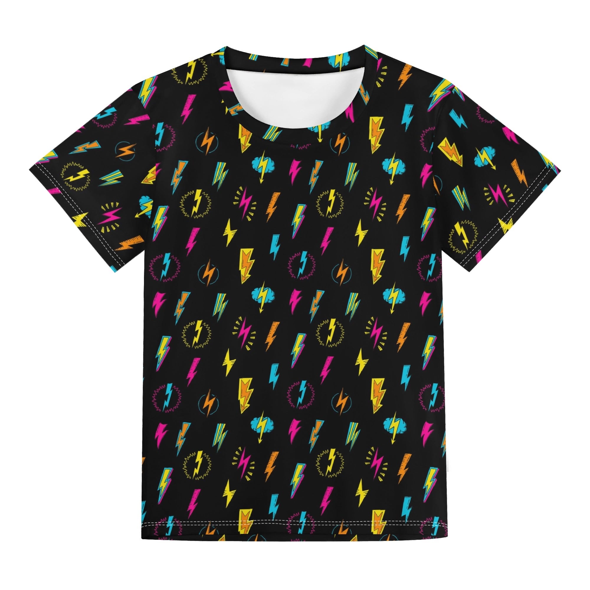 Fun Lightning Kids Loose Fit Short Sleeve T-Shirt Kid's Full Print T-shirt comic Printed Offshore