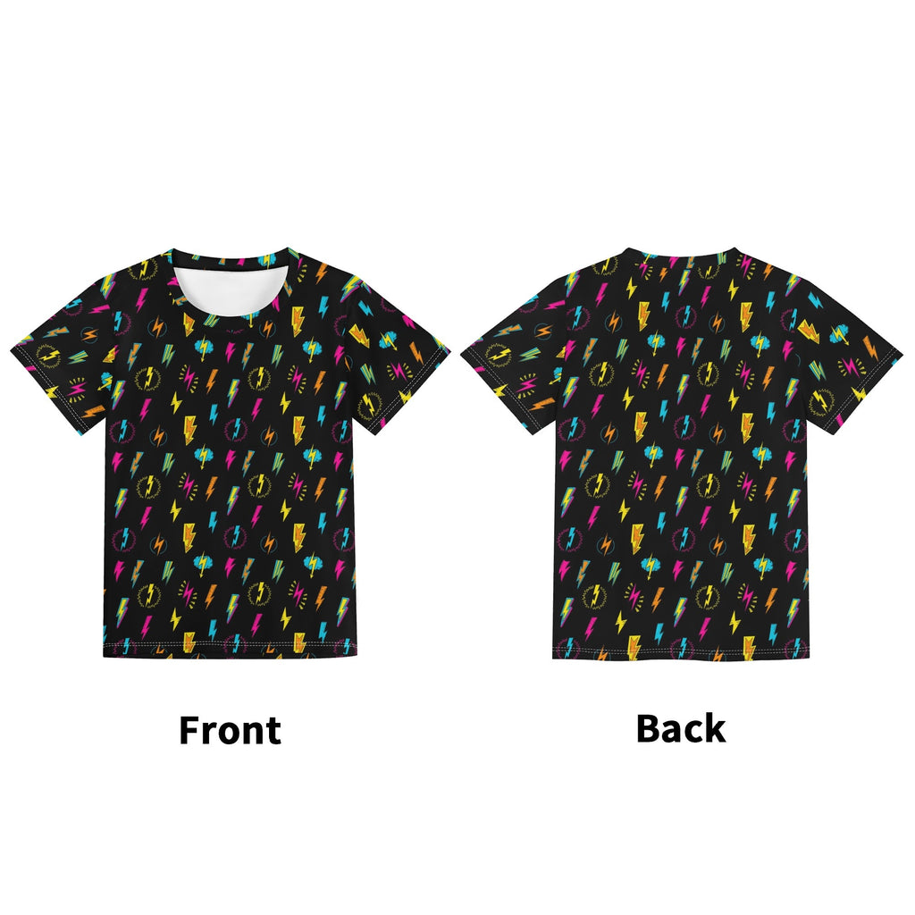 Fun Lightning Kids Loose Fit Short Sleeve T-Shirt Kid's Full Print T-shirt comic Printed Offshore
