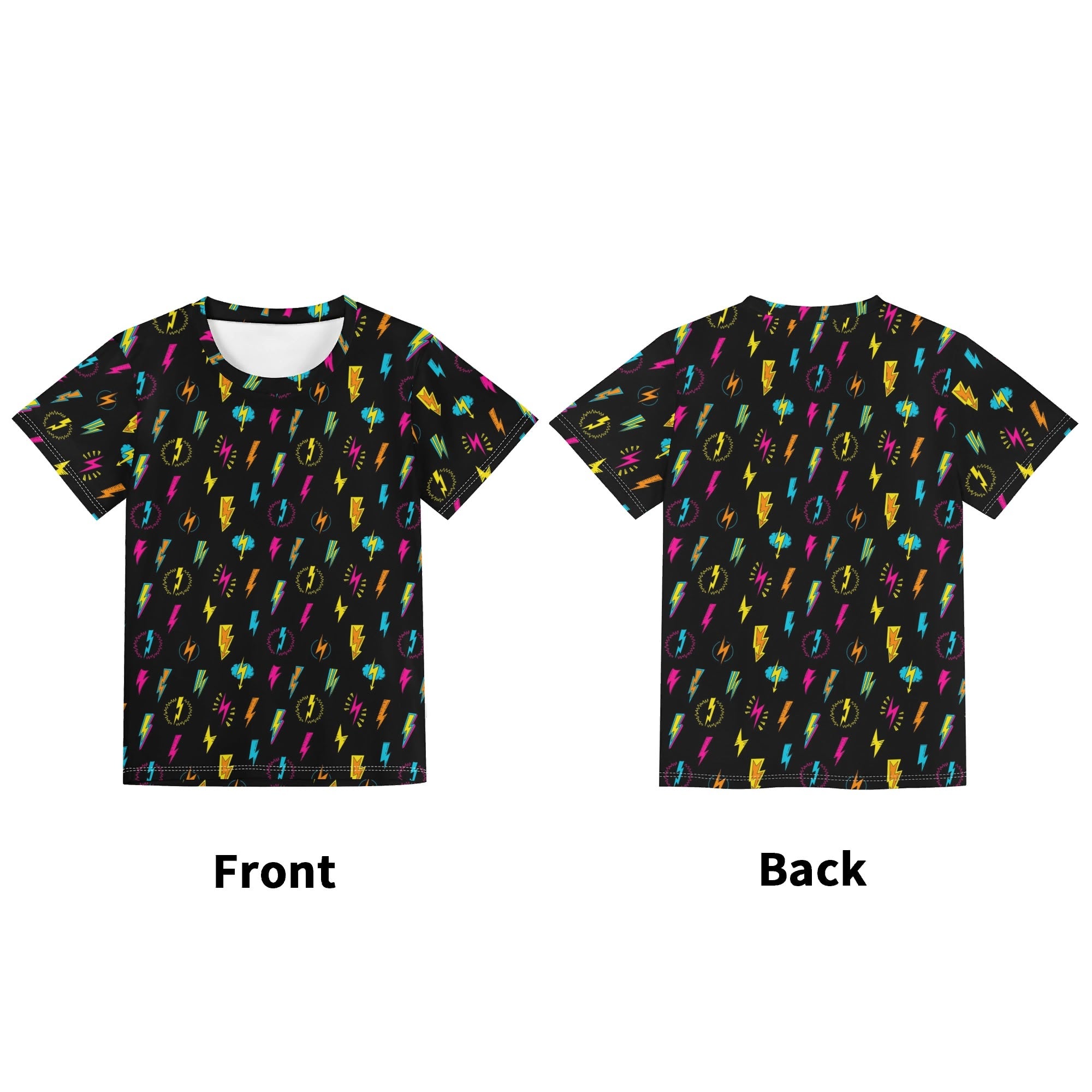 Fun Lightning Kids Loose Fit Short Sleeve T-Shirt Kid's Full Print T-shirt comic Printed Offshore