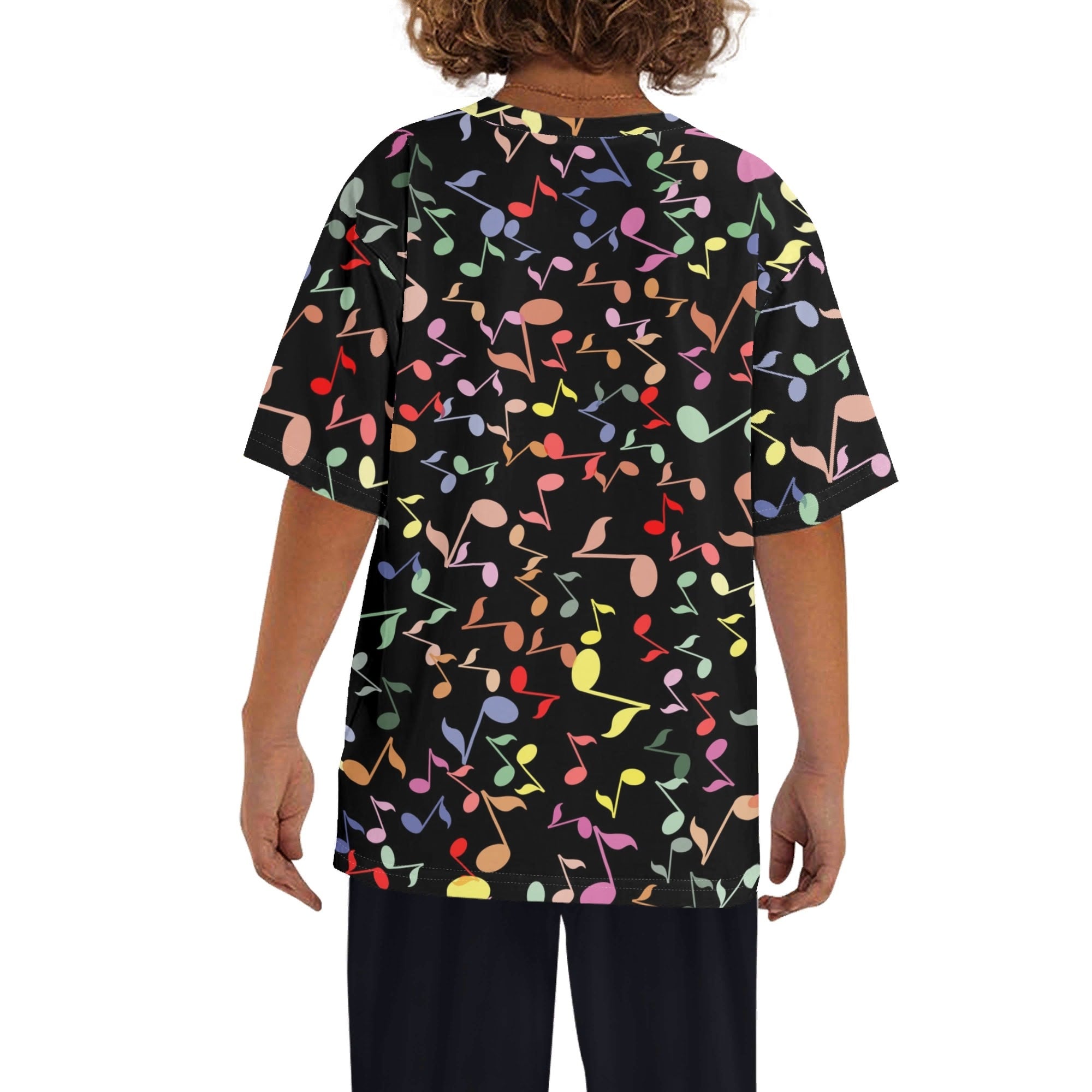 Quavers, Colourful Music Notes Kids Loose Fit Short Sleeve T-Shirt Kid's Full Print T-shirt Music Printed Offshore