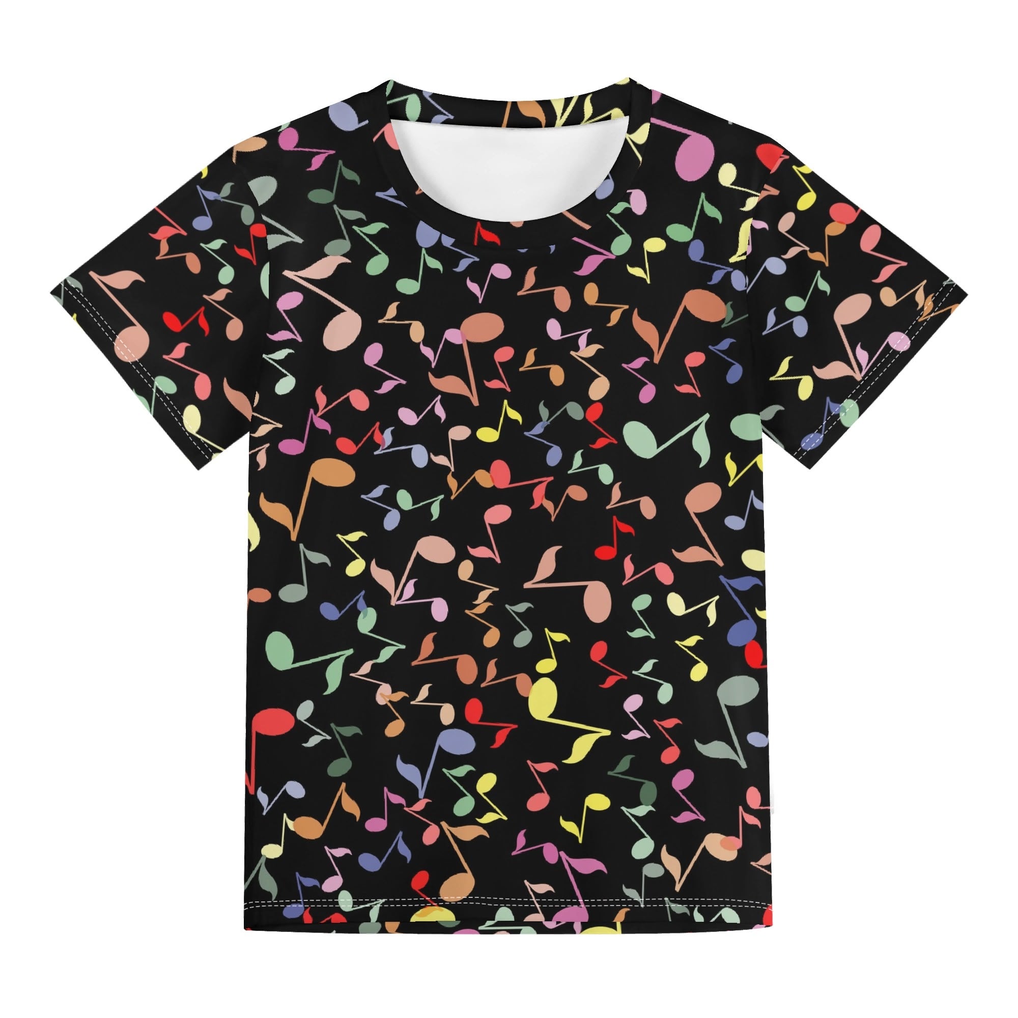 Quavers, Colourful Music Notes Kids Loose Fit Short Sleeve T-Shirt Kid's Full Print T-shirt Music Printed Offshore