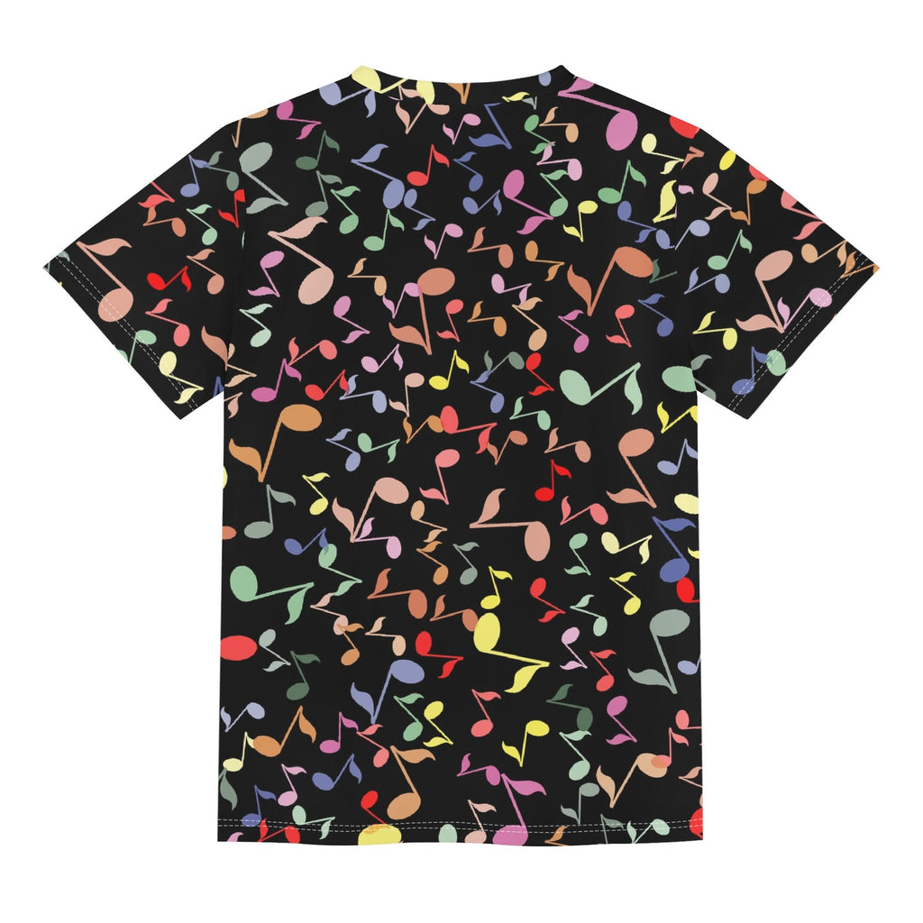 Quavers, Colourful Music Notes Kids Loose Fit Short Sleeve T-Shirt Kid's Full Print T-shirt Music Printed Offshore