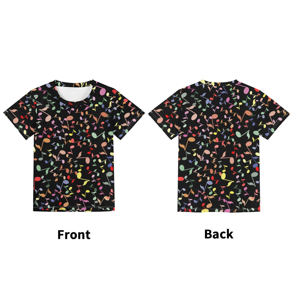 Quavers, Colourful Music Notes Kids Loose Fit Short Sleeve T-Shirt Kid's Full Print T-shirt Music Printed Offshore