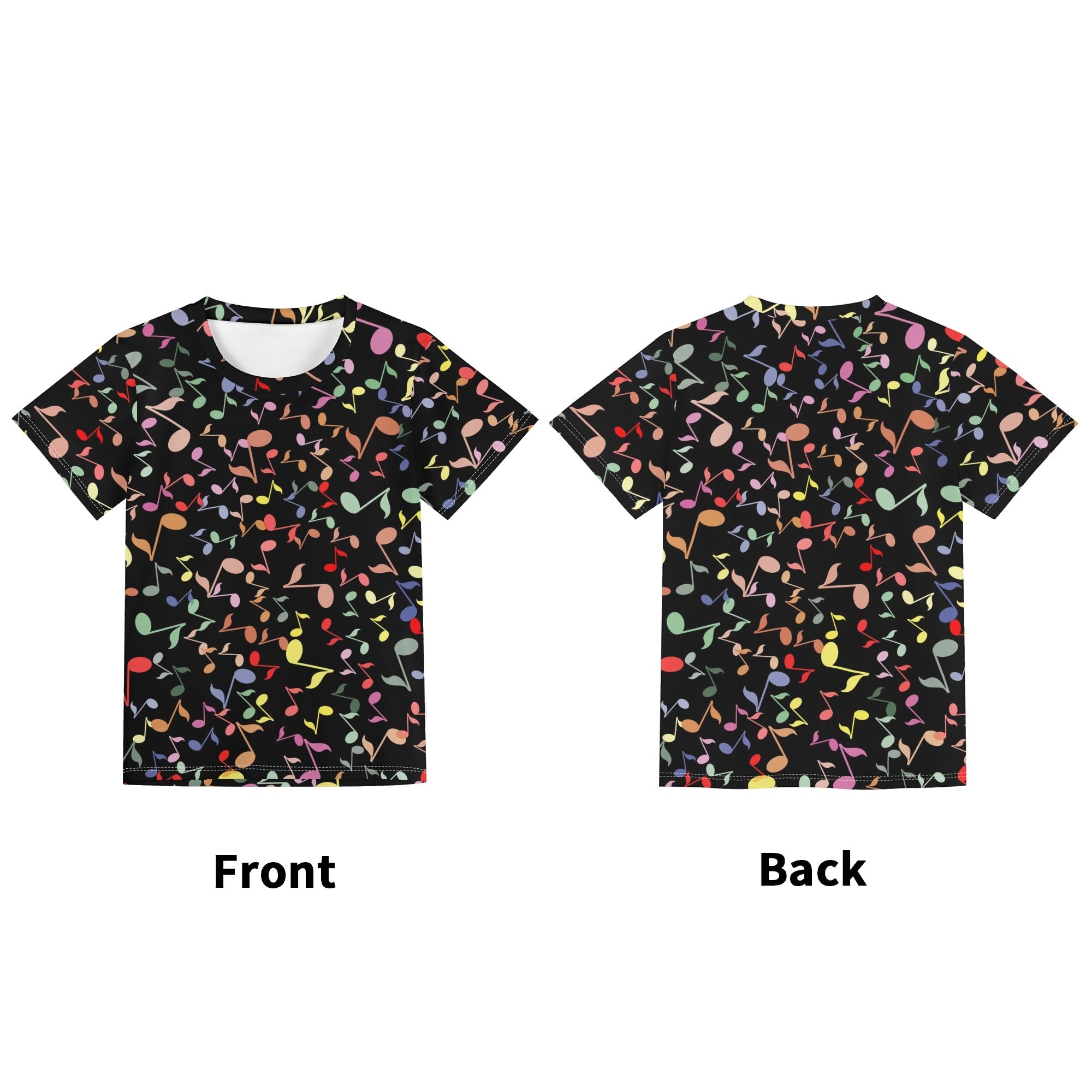 Quavers, Colourful Music Notes Kids Loose Fit Short Sleeve T-Shirt Kid's Full Print T-shirt Music Printed Offshore