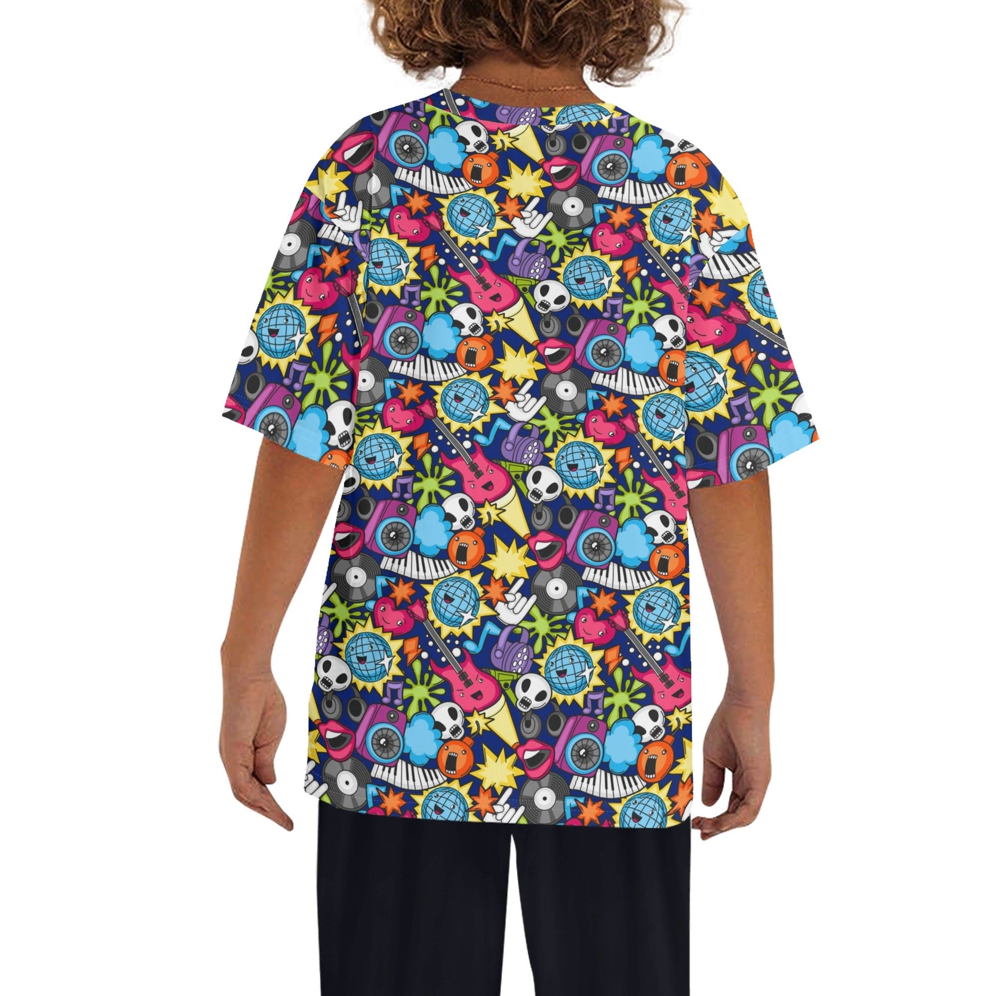 Sticker Music Kids Loose Fit Short Sleeve T-Shirt Kid's Full Print T-shirt Music Printed Offshore