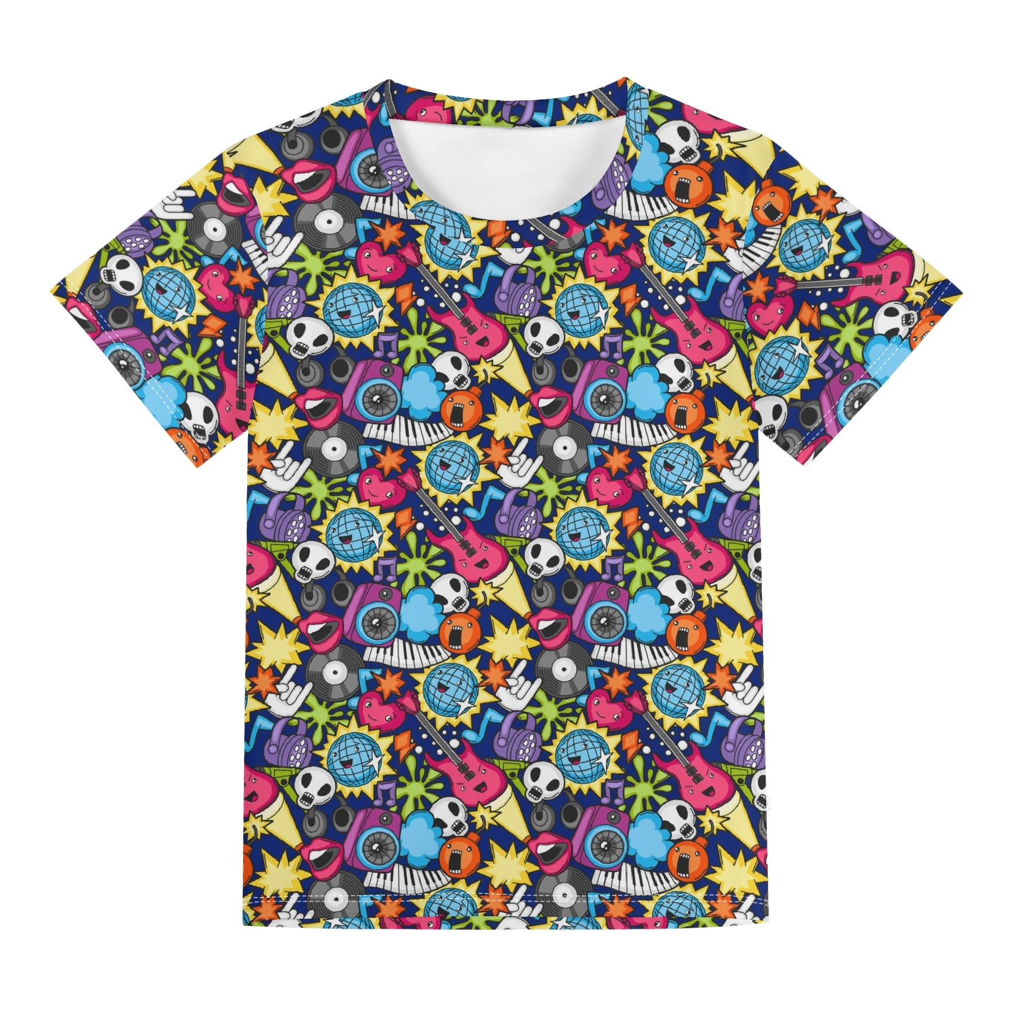Sticker Music Kids Loose Fit Short Sleeve T-Shirt Kid's Full Print T-shirt Music Printed Offshore