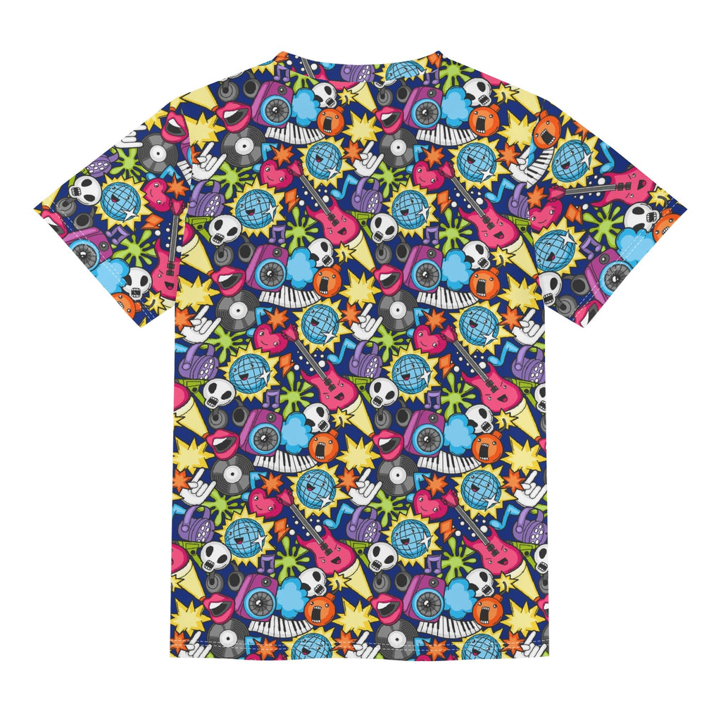 Sticker Music Kids Loose Fit Short Sleeve T-Shirt Kid's Full Print T-shirt Music Printed Offshore