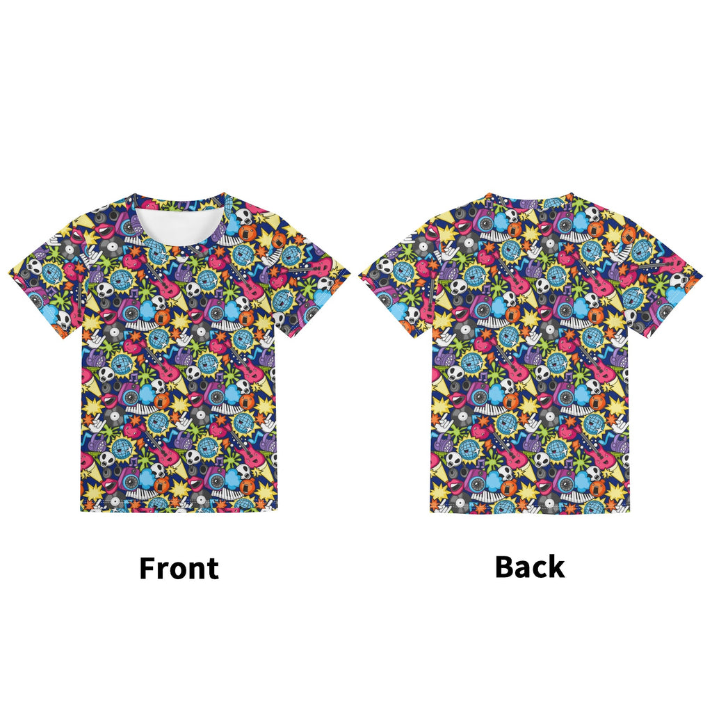 Sticker Music Kids Loose Fit Short Sleeve T-Shirt Kid's Full Print T-shirt Music Printed Offshore