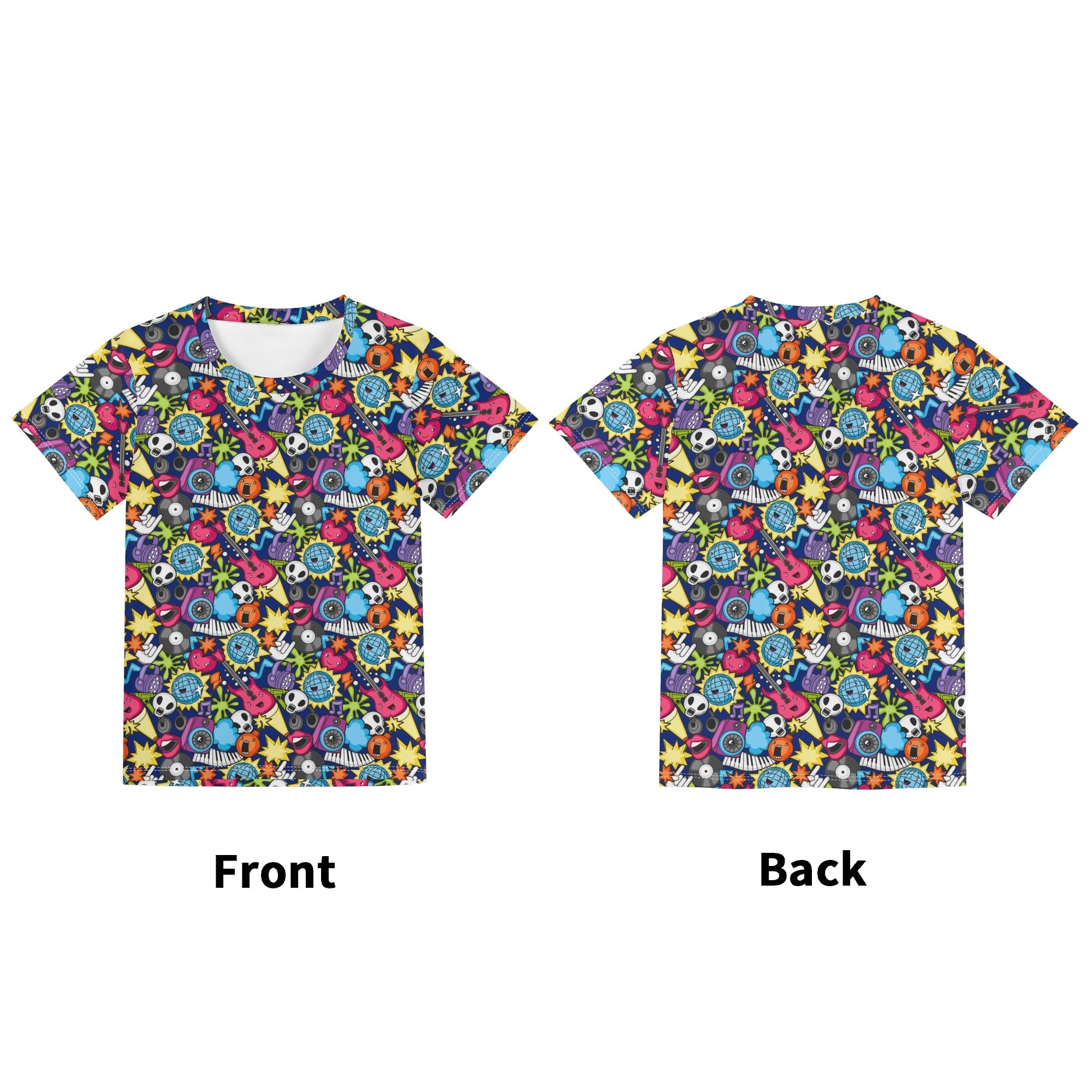 Sticker Music Kids Loose Fit Short Sleeve T-Shirt Kid's Full Print T-shirt Music Printed Offshore