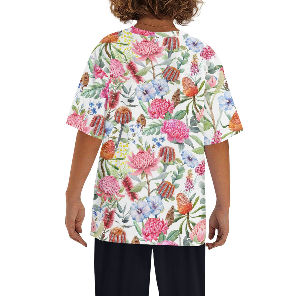 Australian Flowers Kids Loose Fit Short Sleeve T-Shirt Kid's Full Print T-shirt Plants Printed Offshore