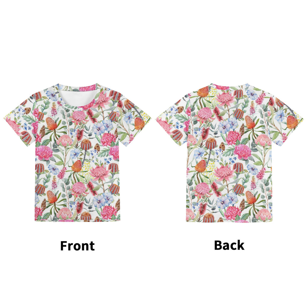 Australian Flowers Kids Loose Fit Short Sleeve T-Shirt Kid's Full Print T-shirt Plants Printed Offshore
