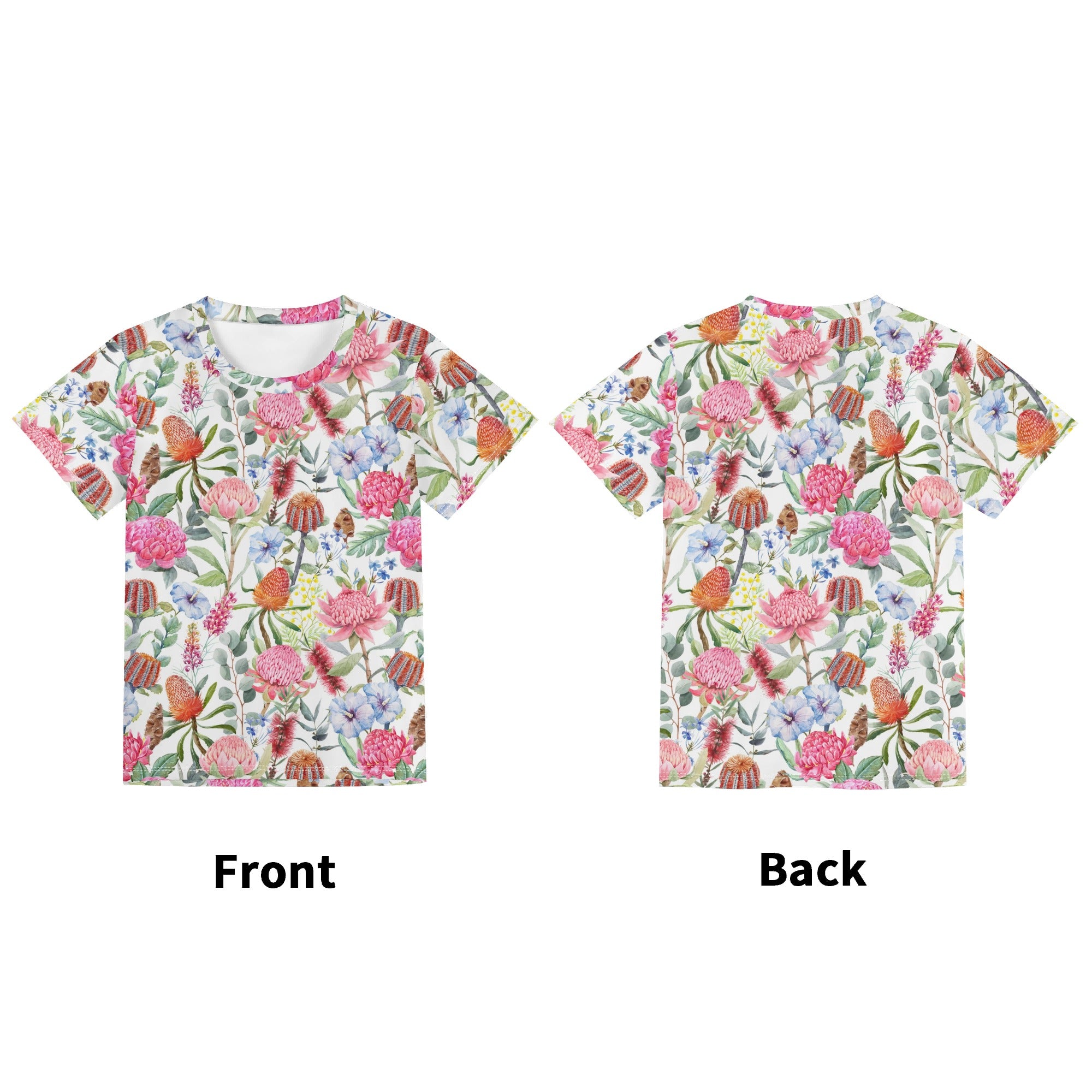 Australian Flowers Kids Loose Fit Short Sleeve T-Shirt Kid's Full Print T-shirt Plants Printed Offshore