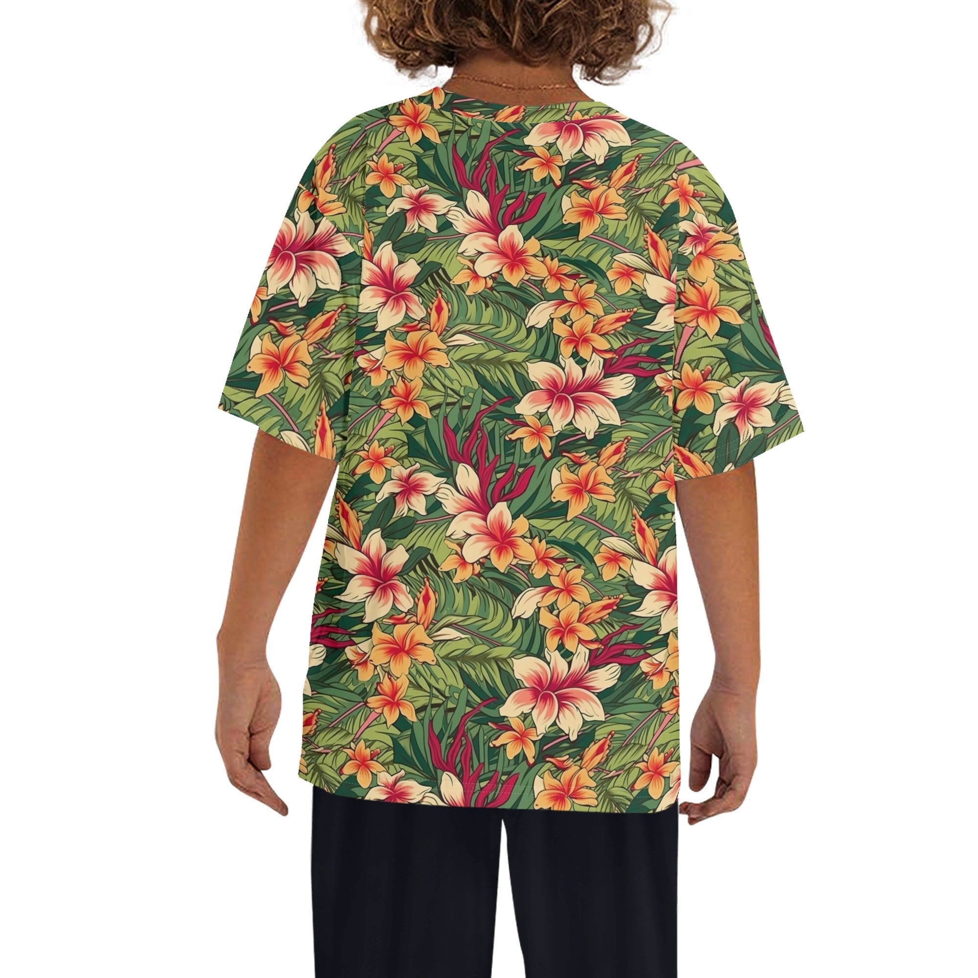 Vintage Hawaiian Floral Kids Loose Fit Short Sleeve T-Shirt Kid's Full Print T-shirt Plants Printed Offshore