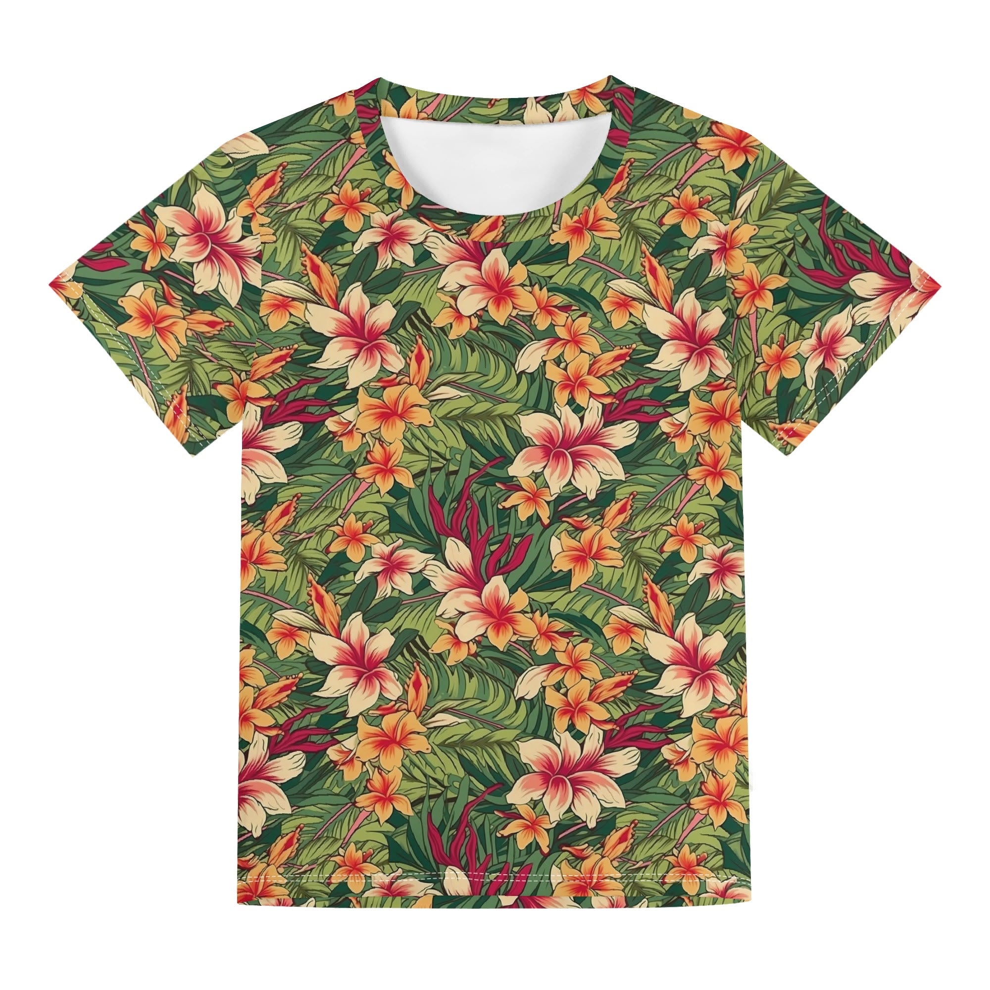 Vintage Hawaiian Floral Kids Loose Fit Short Sleeve T-Shirt Kid's Full Print T-shirt Plants Printed Offshore