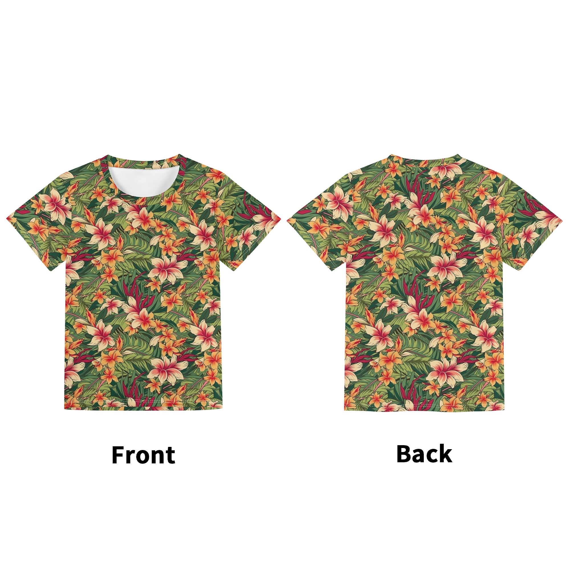 Vintage Hawaiian Floral Kids Loose Fit Short Sleeve T-Shirt Kid's Full Print T-shirt Plants Printed Offshore