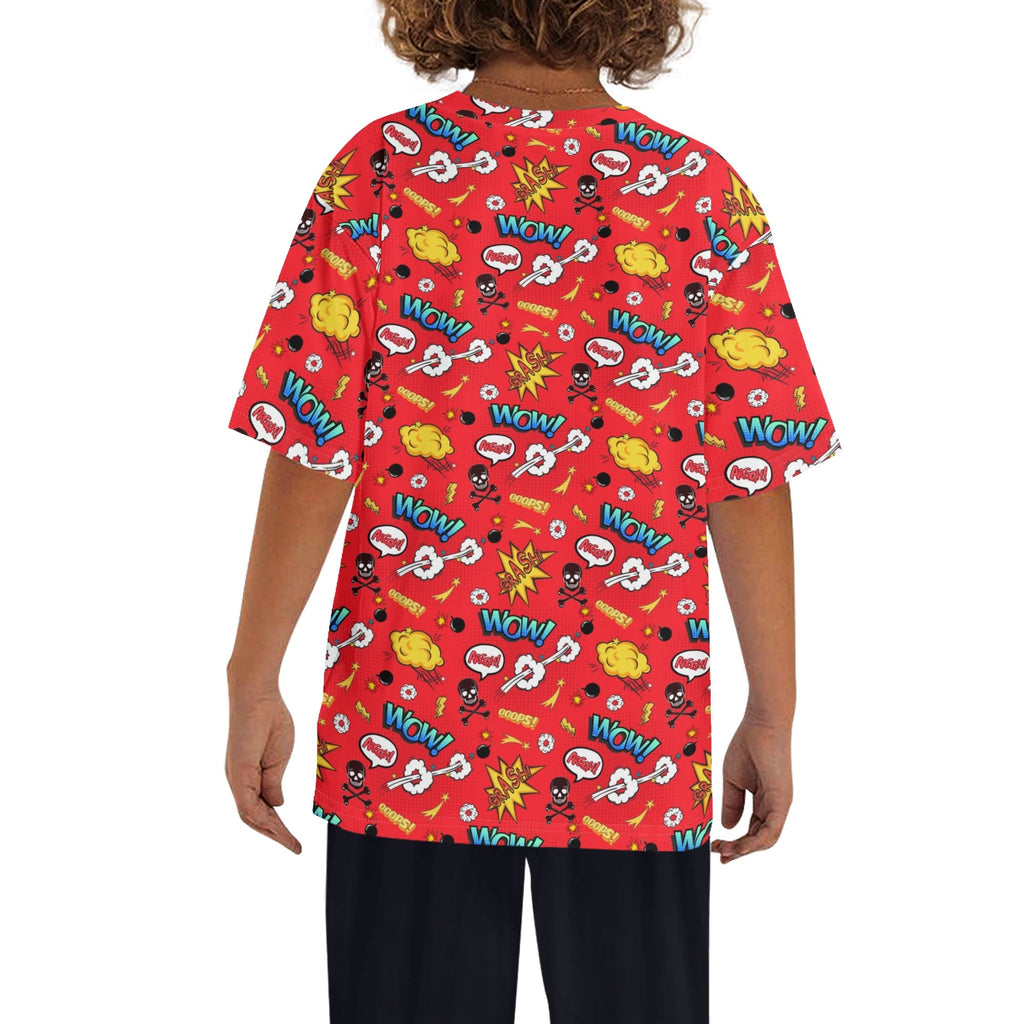 Comic Book Red Kids Loose Fit Short Sleeve T-Shirt Kid's Full Print T-shirt comic Printed Offshore